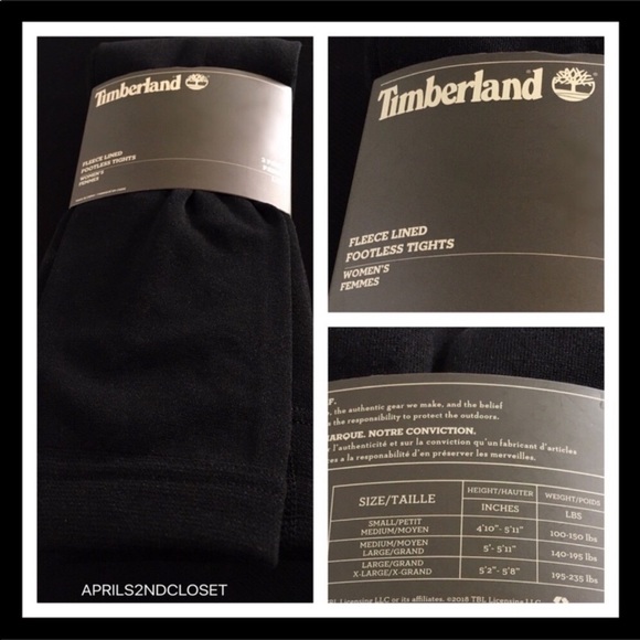 TIMBERLAND 2 BLACK FLEECE LINED LEGGINGS COZY FOOTLESS TIGHTS A3C - Picture 13 of 16